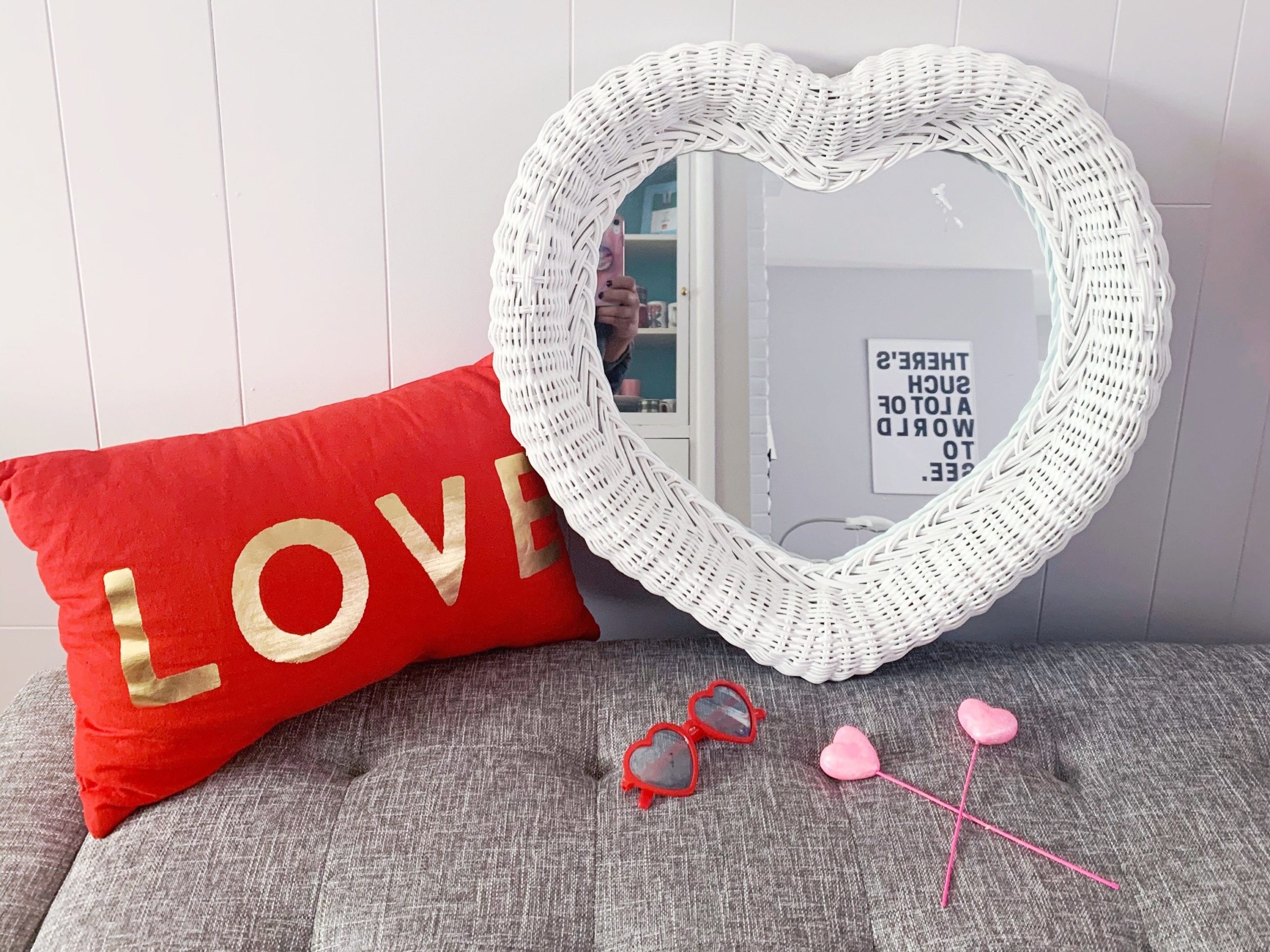 thrifted Valentine’s Day party décor